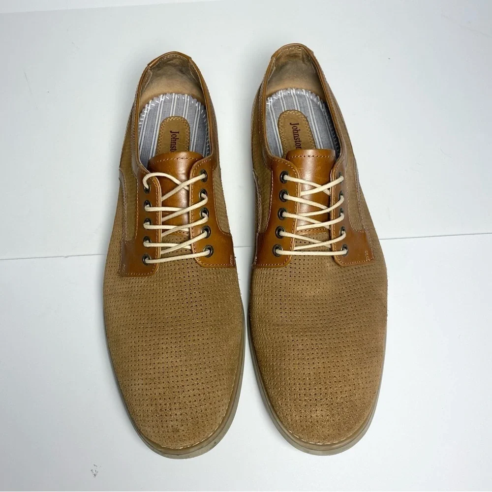 Johnston & Murphy Upton Tan Suede Shoes Mens 11.5 Leather Perforated Oxford
